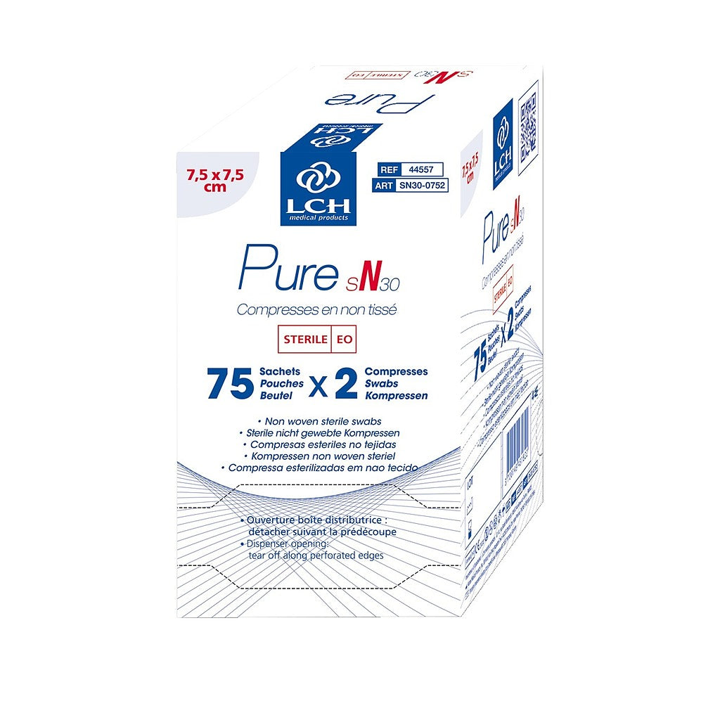 Compresses en non tissé stériles 30g LCH - 7,5x7,5cm