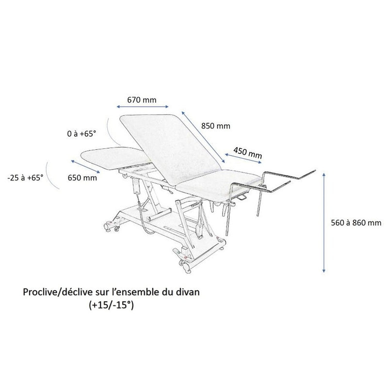 Divan électrique VIMEU 3 plans - Sellerie plate avec largeur 67 ou 80cm