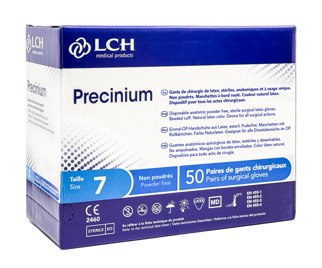 Gants stériles Precinium en latex non poudrés - Boîte de 50 paires