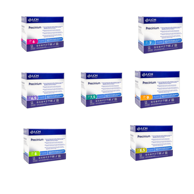 Gants stériles Precinium en latex non poudrés - Boîte de 50 paires