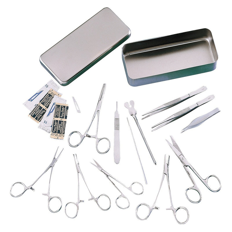 Boîte inox avec 12 instruments pour petite chirurgie