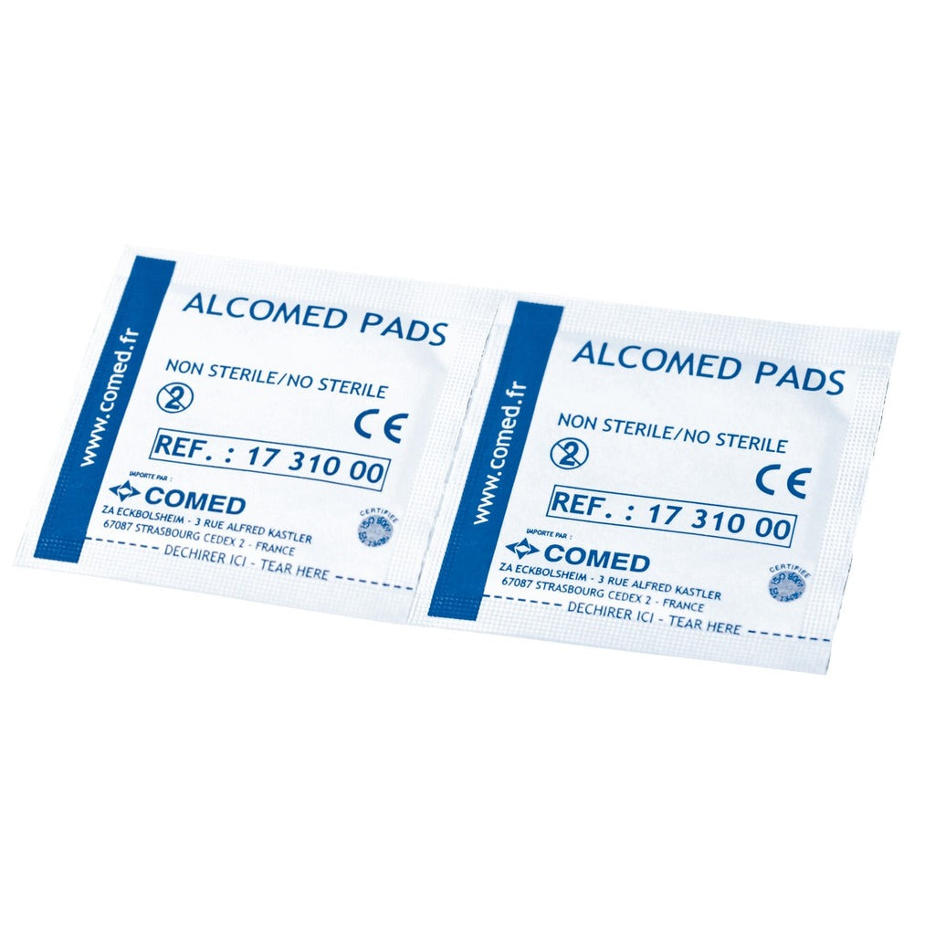 Tampons / Compresses d'alcool à 70° - 2 boites de 100 - 60x34mm - Alcomed