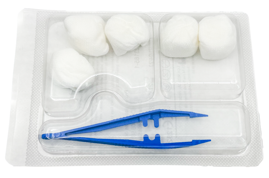Set de pansement avec pince anatomique et boules non tissées - Carton de 5