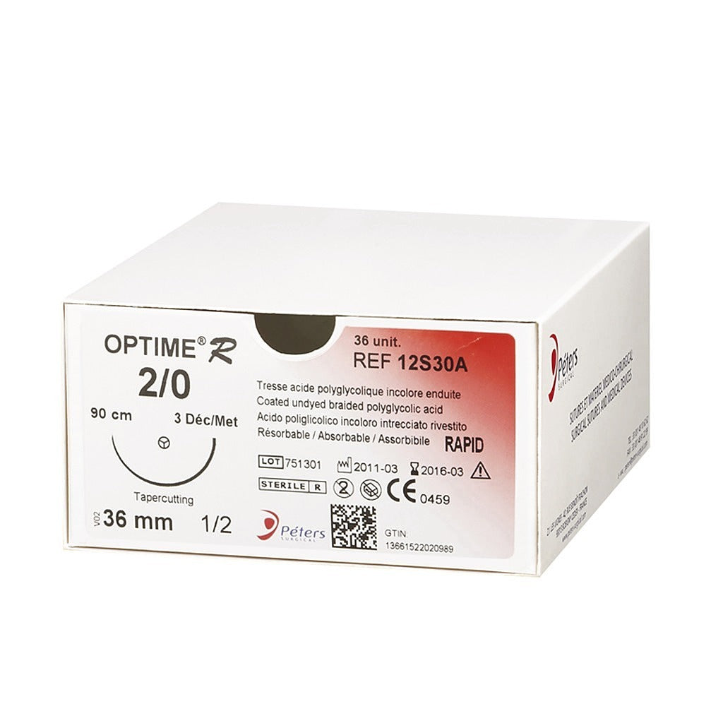 Fils de suture Optime R - 2/0 1/2 KL 36 mm 90 cm - Boite de 36