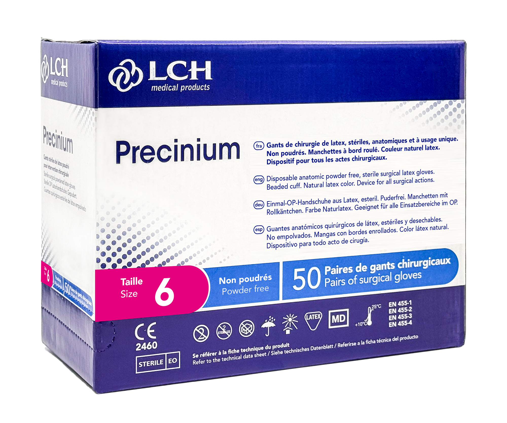 Gants stériles Precinium en latex non poudrés - Boîte de 50 paires