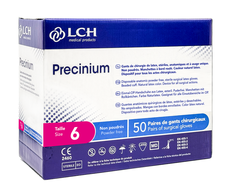 Gants stériles Precinium en latex non poudrés - Boîte de 50 paires