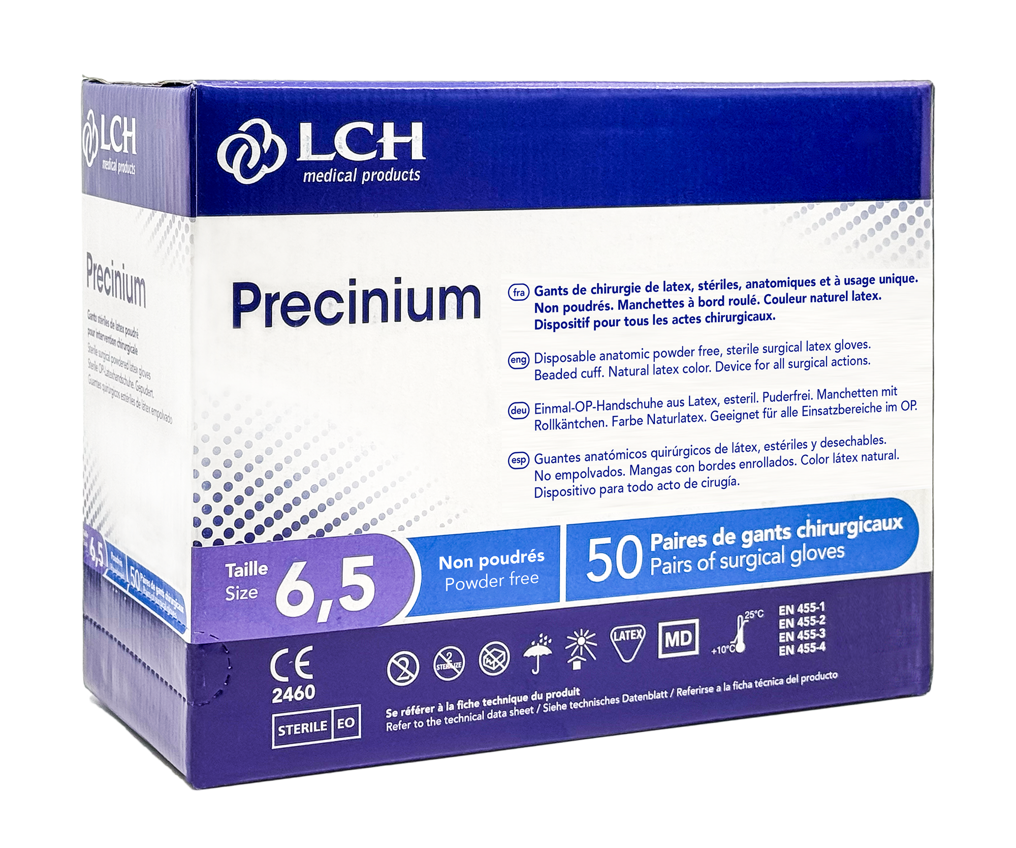 Gants stériles Precinium en latex non poudrés - Boîte de 50 paires
