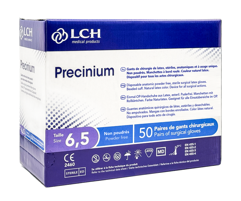 Gants stériles Precinium en latex non poudrés - Boîte de 50 paires