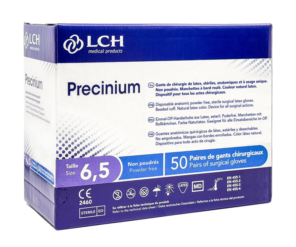 Gants stériles Precinium en latex non poudrés - Boîte de 50 paires