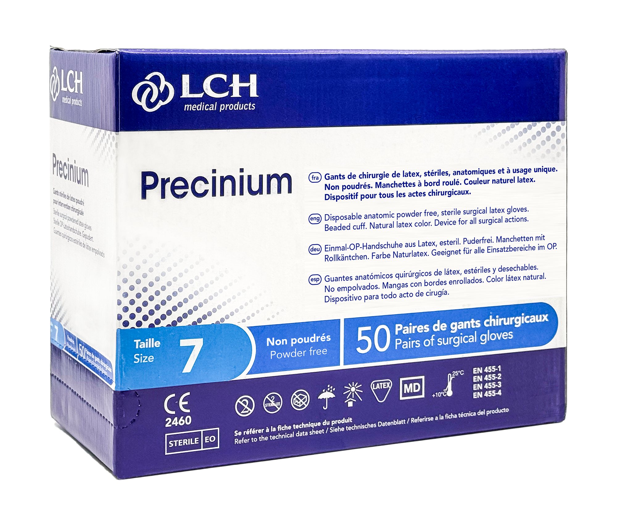 Gants stériles Precinium en latex non poudrés - Boîte de 50 paires