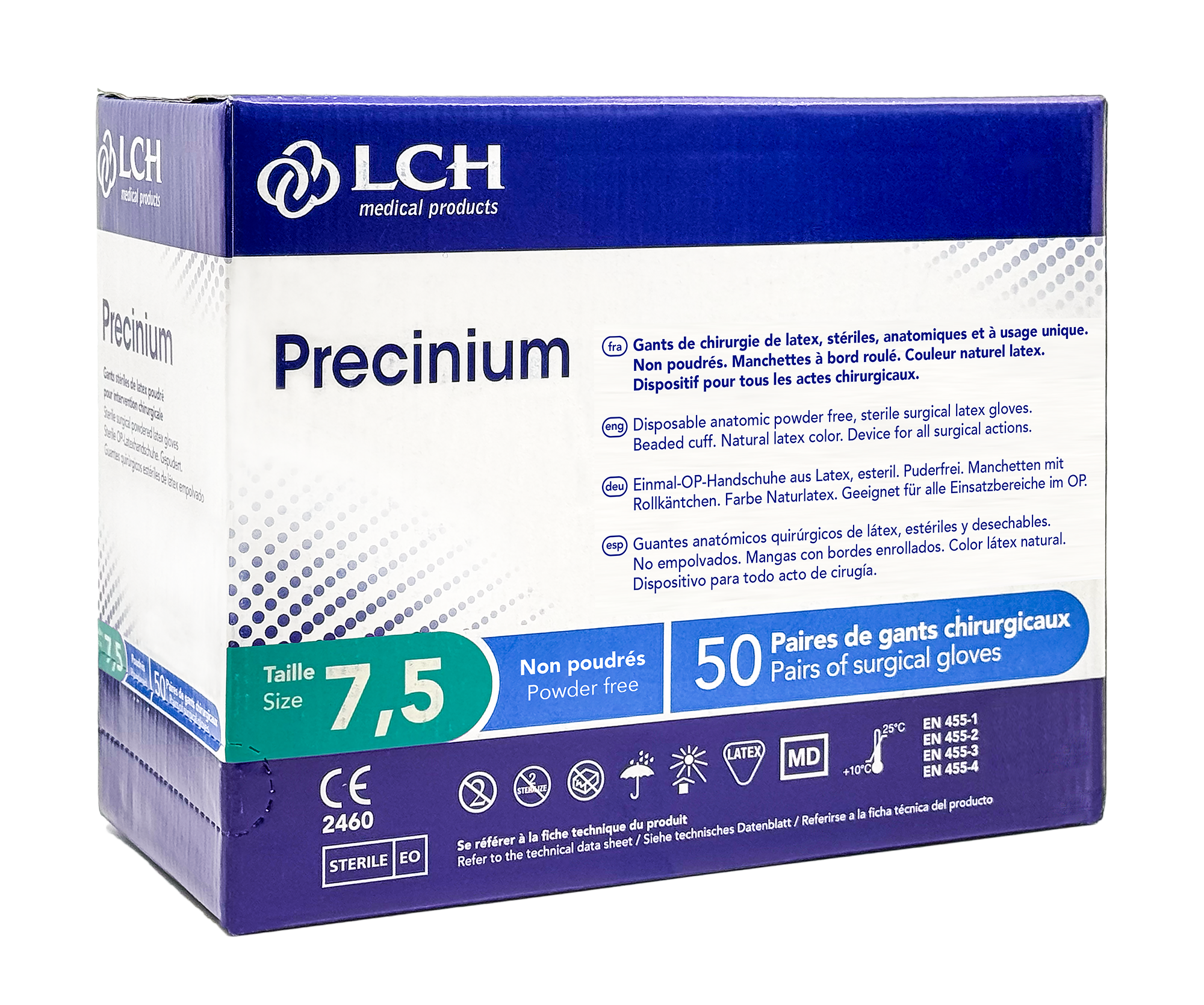 Gants stériles Precinium en latex non poudrés - Boîte de 50 paires