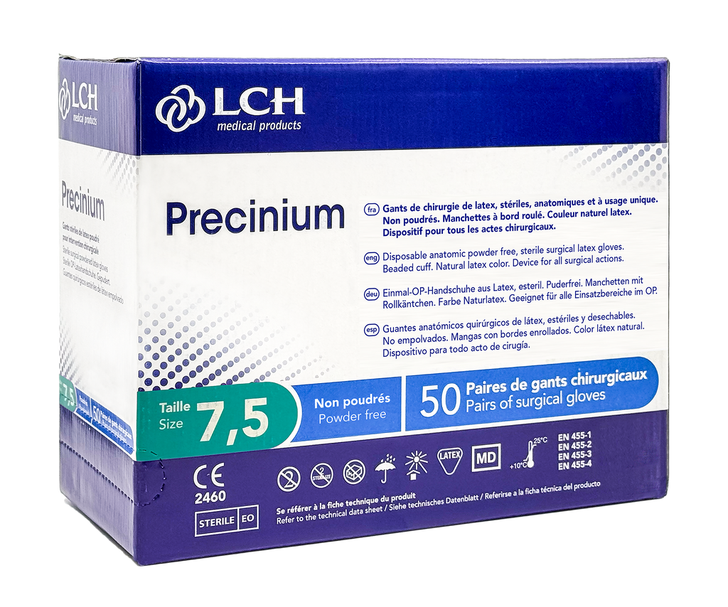 Gants stériles Precinium en latex non poudrés - Boîte de 50 paires