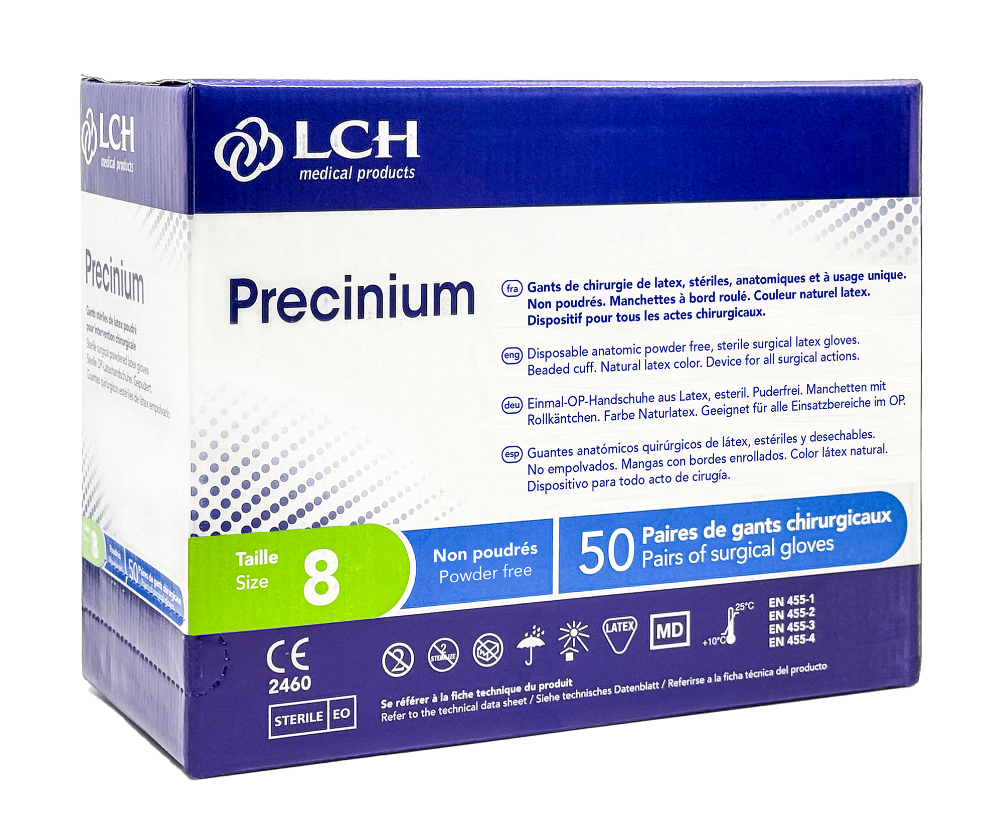 Gants stériles Precinium en latex non poudrés - Boîte de 50 paires