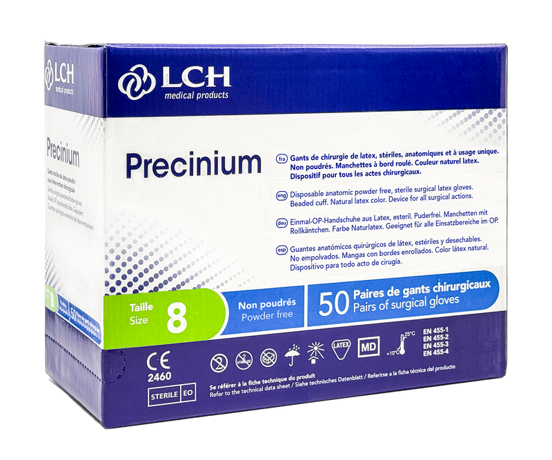 Gants stériles Precinium en latex non poudrés - Boîte de 50 paires