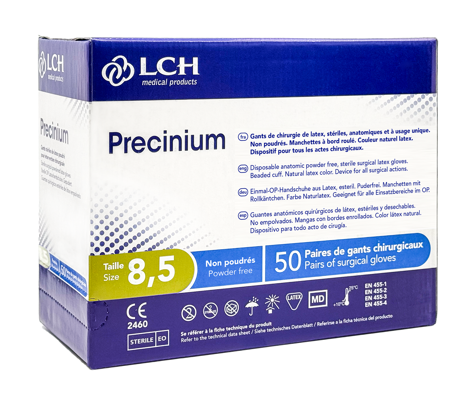 Gants stériles Precinium en latex non poudrés - Boîte de 50 paires