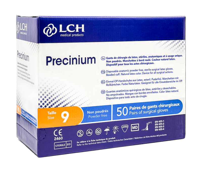 Gants stériles Precinium en latex non poudrés - Boîte de 50 paires