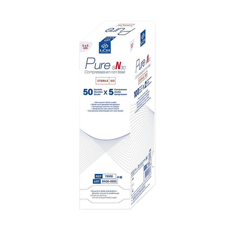 Compresses en non tissés stériles PURE sN30 - 50 sachets de 5 compresses