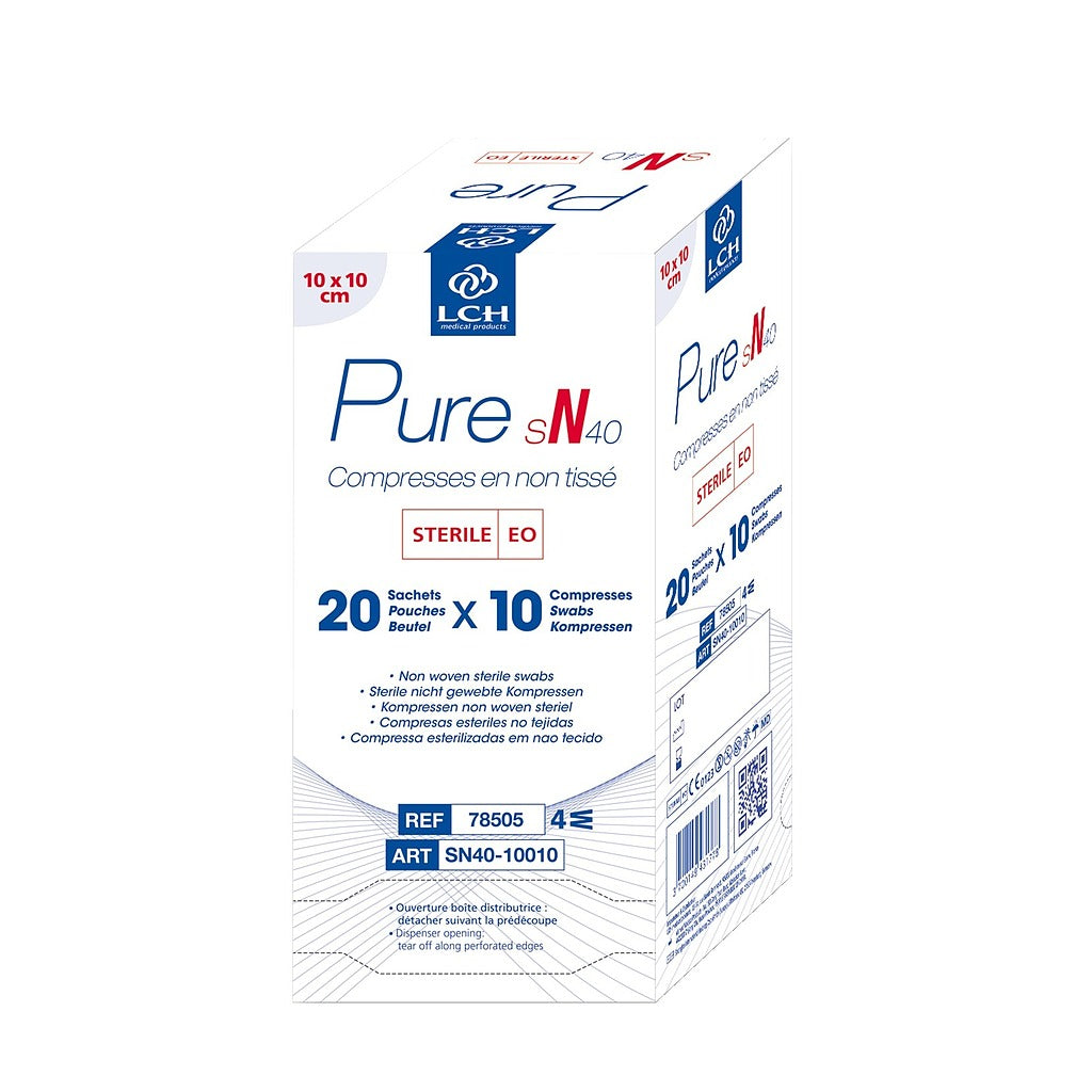 Compresses en non tissés stériles PURE sN40 LCH - sachet de 10