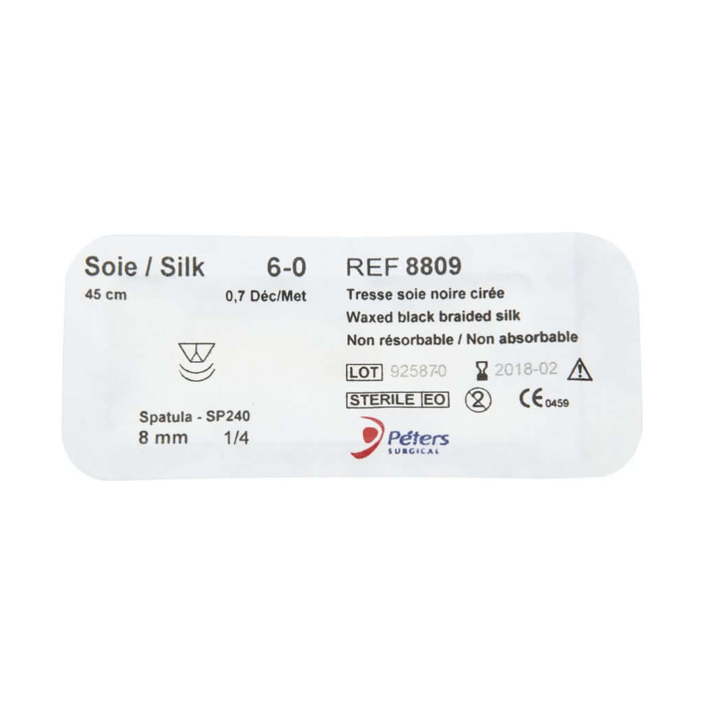 Fil de suture Peters Surgical en soie cirée non résorbable - Boîte de 12 sutures